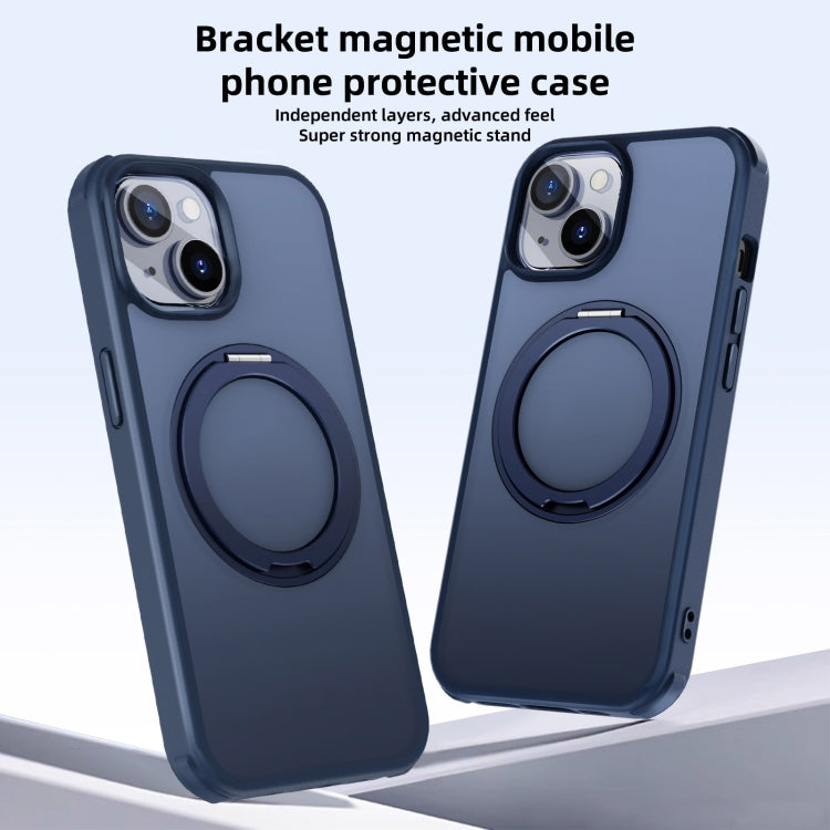 For iPhone 15 MagSafe Holder PC Hybrid TPU Phone Case(Matte Blue) - iPhone 15 Cases by buy2fix | Online Shopping UK | buy2fix