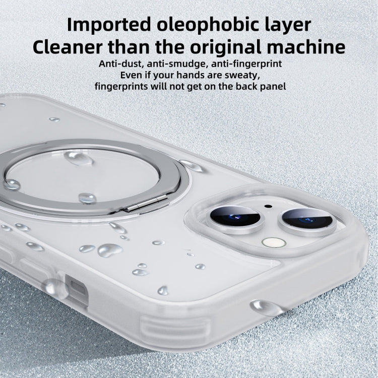 For iPhone 15 Plus MagSafe Holder PC Hybrid TPU Phone Case(Transparent White) - iPhone 15 Plus Cases by buy2fix | Online Shopping UK | buy2fix