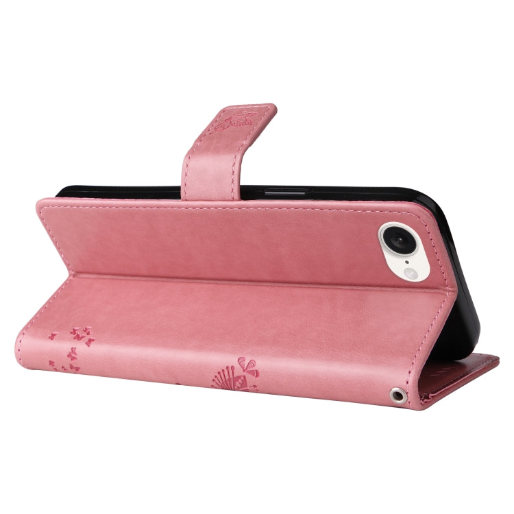 For iPhone 16e Tree & Cat Embossed Pattern Flip Leather Phone Case(Pink) by buy2fix