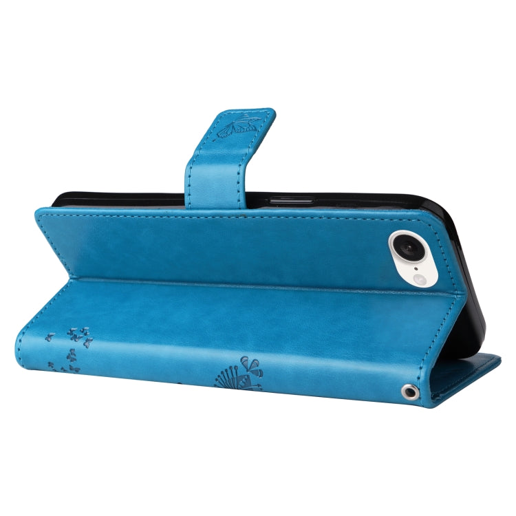 For iPhone 16e Tree & Cat Embossed Pattern Flip Leather Phone Case(Blue) by buy2fix