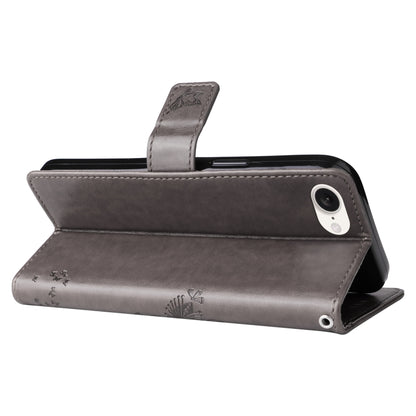 For iPhone 16e Tree & Cat Embossed Pattern Flip Leather Phone Case(Grey) by buy2fix
