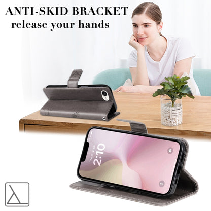 For iPhone 16e Tree & Cat Embossed Pattern Flip Leather Phone Case(Grey) by buy2fix