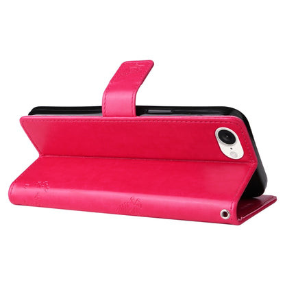 For iPhone 16e Tree & Cat Embossed Pattern Flip Leather Phone Case(Rose Red) by buy2fix