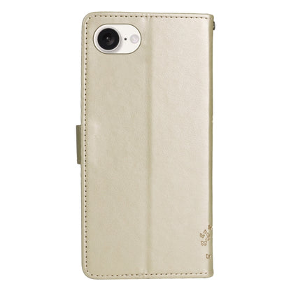 For iPhone 16e Tree & Cat Embossed Pattern Flip Leather Phone Case(Gold) by buy2fix