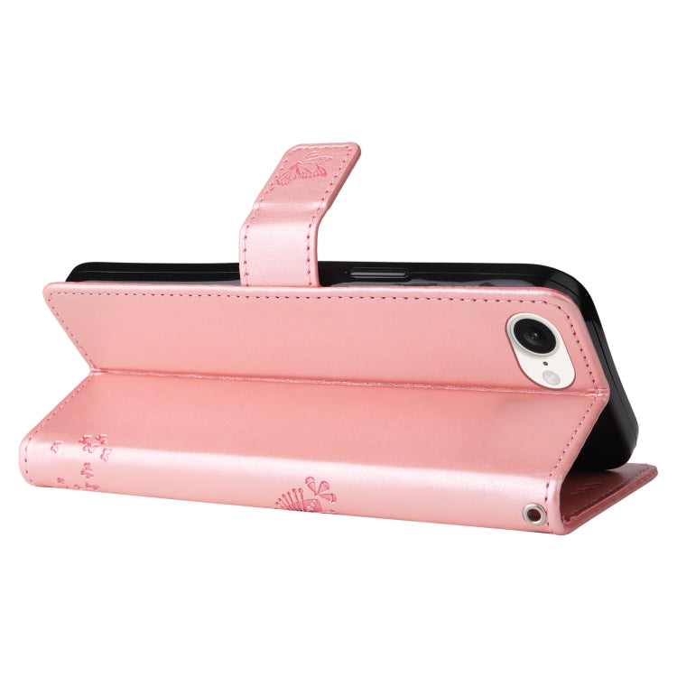 For iPhone 16e Tree & Cat Embossed Pattern Flip Leather Phone Case(Rose Gold) by buy2fix