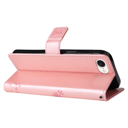 For iPhone 16e Tree & Cat Embossed Pattern Flip Leather Phone Case(Rose Gold) by buy2fix