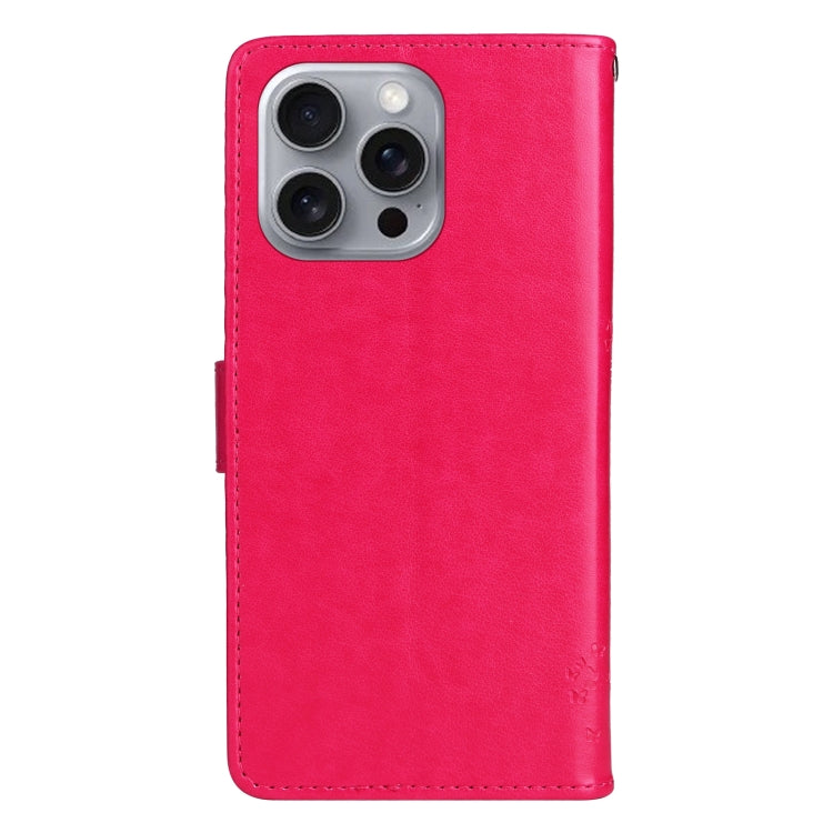 For iPhone 16 Pro Max Tree & Cat Embossed Pattern Flip Leather Phone Case(Rose Red) by buy2fix