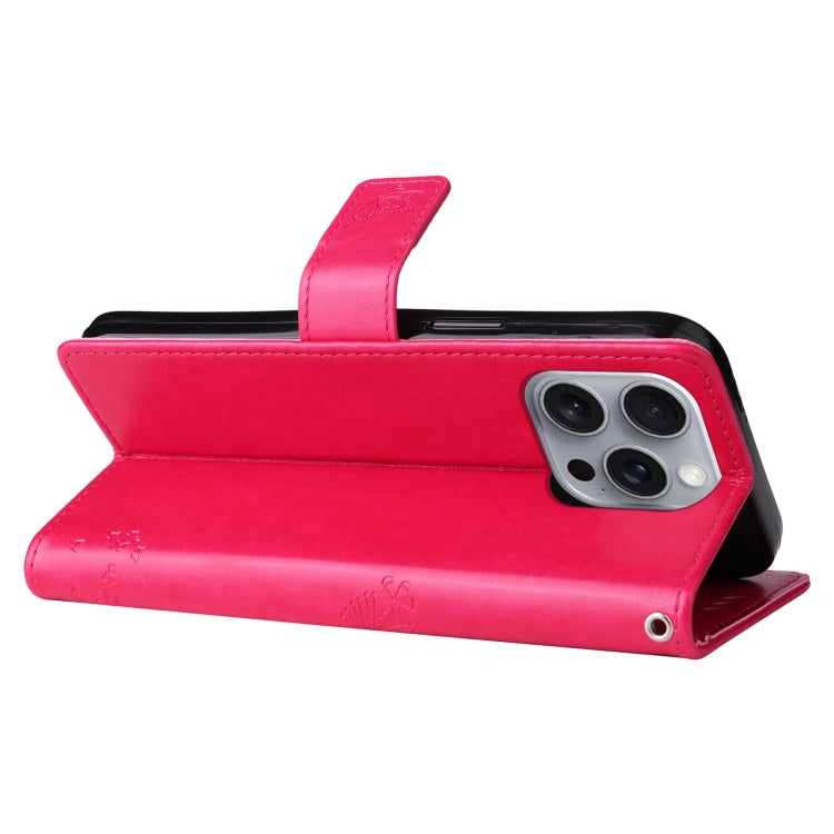 For iPhone 16 Pro Max Tree & Cat Embossed Pattern Flip Leather Phone Case(Rose Red) by buy2fix