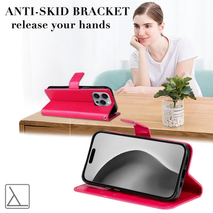 For iPhone 16 Pro Max Tree & Cat Embossed Pattern Flip Leather Phone Case(Rose Red) by buy2fix