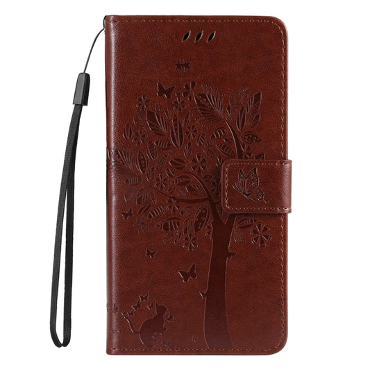 For iPhone 16 Pro Max Tree & Cat Embossed Pattern Flip Leather Phone Case(Coffee) by buy2fix