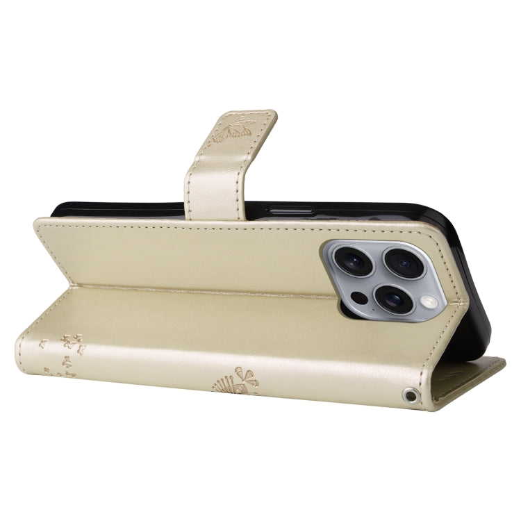 For iPhone 16 Pro Max Tree & Cat Embossed Pattern Flip Leather Phone Case(Gold) by buy2fix