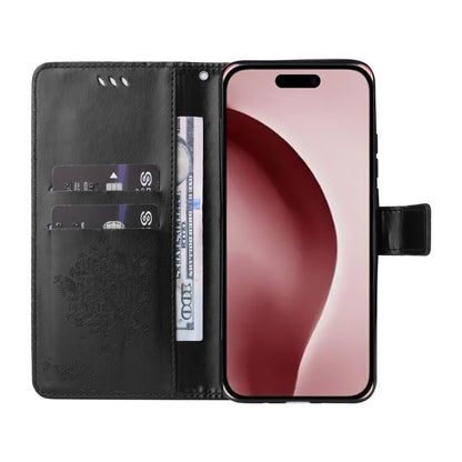 For iPhone 16 Pro Tree & Cat Embossed Pattern Flip Leather Phone Case(Black) - iPhone 16 Pro Cases by buy2fix | Online Shopping UK | buy2fix