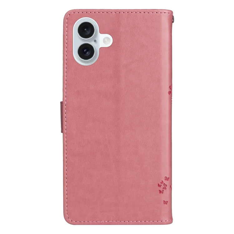 For iPhone 16 Plus Tree & Cat Embossed Pattern Flip Leather Phone Case(Pink) - iPhone 16 Plus Cases by buy2fix | Online Shopping UK | buy2fix