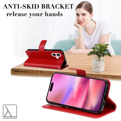 For iPhone 16 Tree & Cat Embossed Pattern Flip Leather Phone Case(Red) by buy2fix