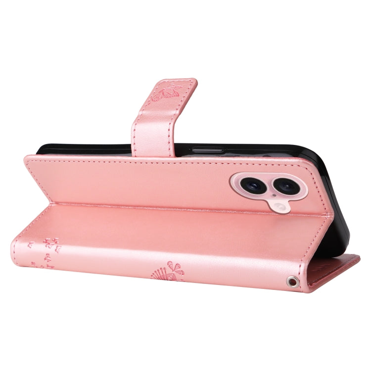 For iPhone 16 Tree & Cat Embossed Pattern Flip Leather Phone Case(Rose Gold) by buy2fix