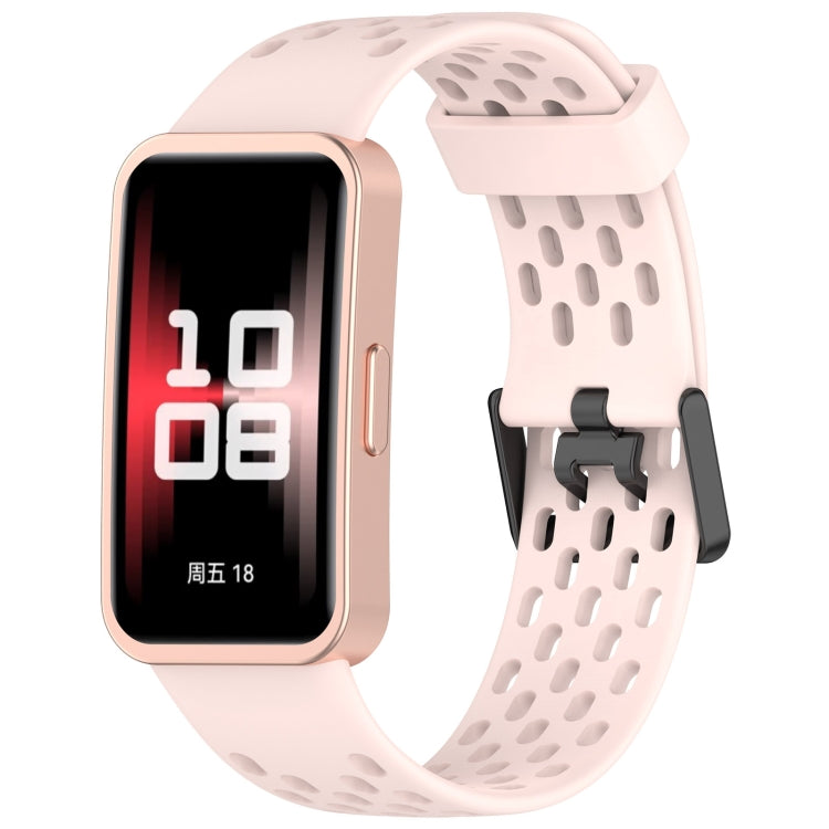 For Huawei Band 9 / 9 NFC / 8 / 8 NFC Hole Style Dual Black Buckle Silicone Watch Band(Pink) - Watch Bands by buy2fix | Online Shopping UK | buy2fix