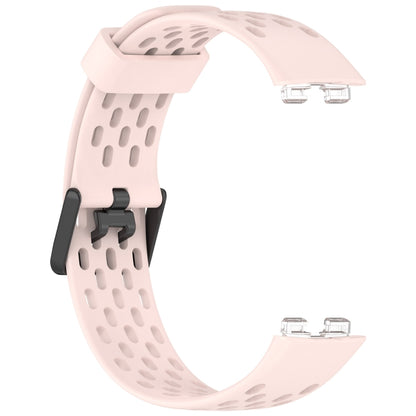 For Huawei Band 9 / 9 NFC / 8 / 8 NFC Hole Style Dual Black Buckle Silicone Watch Band(Pink) - Watch Bands by buy2fix | Online Shopping UK | buy2fix