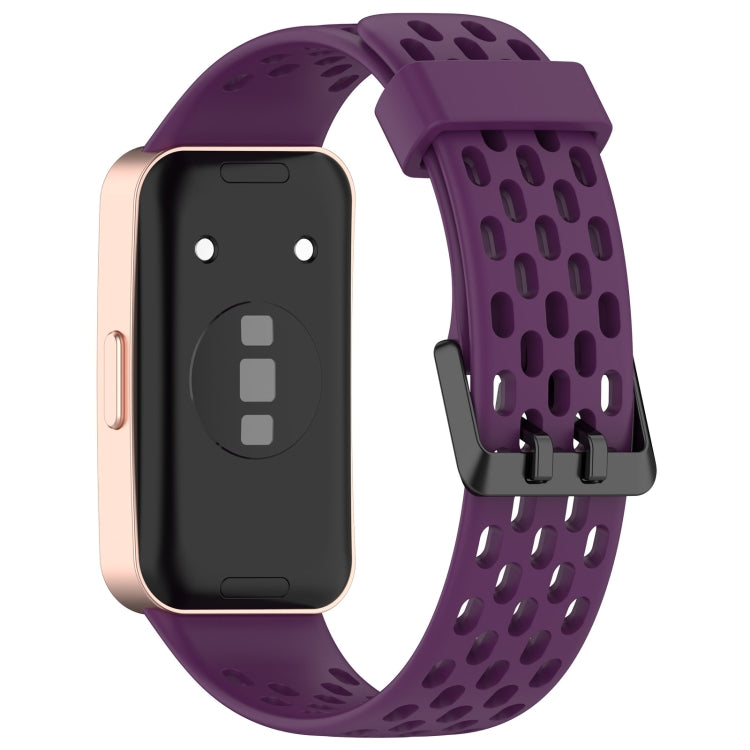 For Huawei Band 9 / 9 NFC / 8 / 8 NFC Hole Style Dual Black Buckle Silicone Watch Band(Dark Purple) - Watch Bands by buy2fix | Online Shopping UK | buy2fix