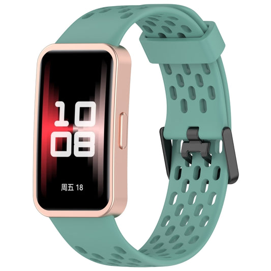 For Huawei Band 9 / 9 NFC / 8 / 8 NFC Hole Style Dual Black Buckle Silicone Watch Band(Pine Green) - Watch Bands by buy2fix | Online Shopping UK | buy2fix