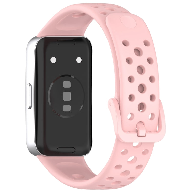 For Huawei Band 9 / 9 NFC / 8 / 8 NFC Round Hole Nail Button Silicone Watch Band(Pink) - Watch Bands by buy2fix | Online Shopping UK | buy2fix