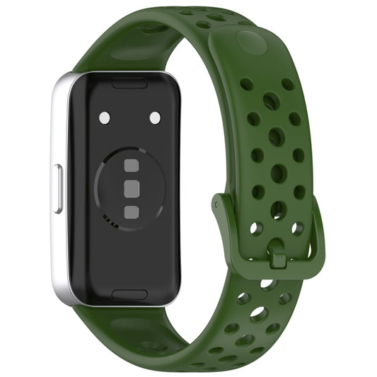 For Huawei Band 10 / 9 / 8 Round Hole Nail Button Silicone Watch Band(Dark Green) by buy2fix