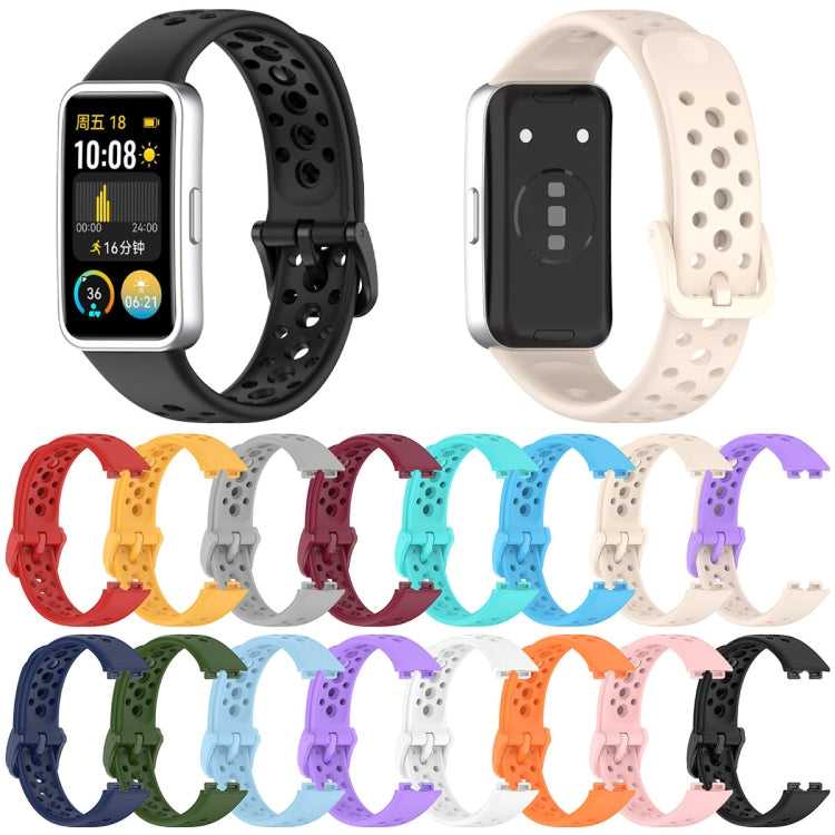 For Huawei Band 9 / 9 NFC / 8 / 8 NFC Round Hole Nail Button Silicone Watch Band(Black) - Watch Bands by buy2fix | Online Shopping UK | buy2fix