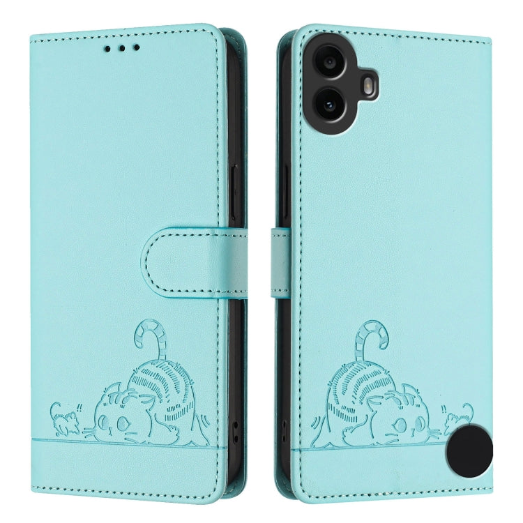 For Nothing CMF Phone 1 Cat Rat Embossed Pattern RFID Leather Phone Case with Lanyard(Mint Green) - Nothing Cases by buy2fix | Online Shopping UK | buy2fix