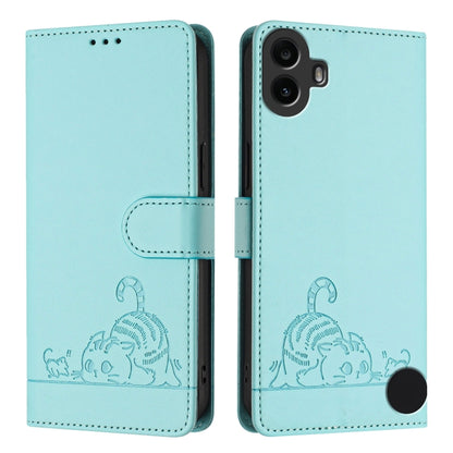 For Nothing CMF Phone 1 Cat Rat Embossed Pattern RFID Leather Phone Case with Lanyard(Mint Green) - Nothing Cases by buy2fix | Online Shopping UK | buy2fix