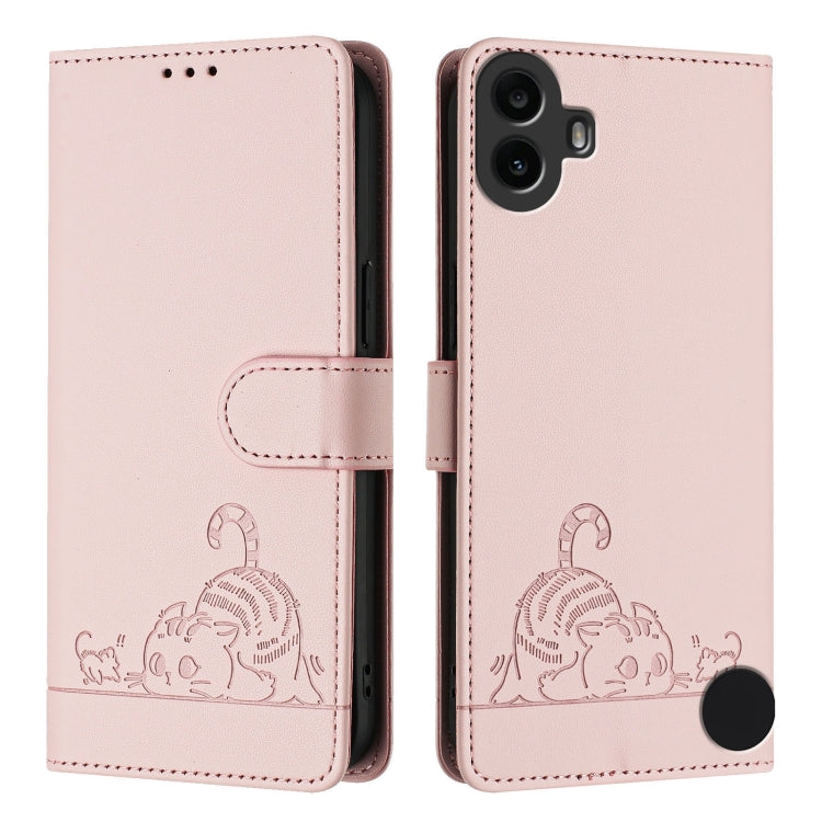 For Nothing CMF Phone 1 Cat Rat Embossed Pattern RFID Leather Phone Case with Lanyard(Pink) - More Brand by buy2fix | Online Shopping UK | buy2fix