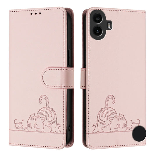 For Nothing CMF Phone 1 Cat Rat Embossed Pattern RFID Leather Phone Case with Lanyard(Pink) - More Brand by buy2fix | Online Shopping UK | buy2fix