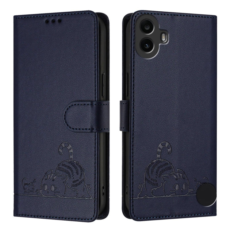 For Nothing CMF Phone 1 Cat Rat Embossed Pattern RFID Leather Phone Case with Lanyard(Blue) - More Brand by buy2fix | Online Shopping UK | buy2fix
