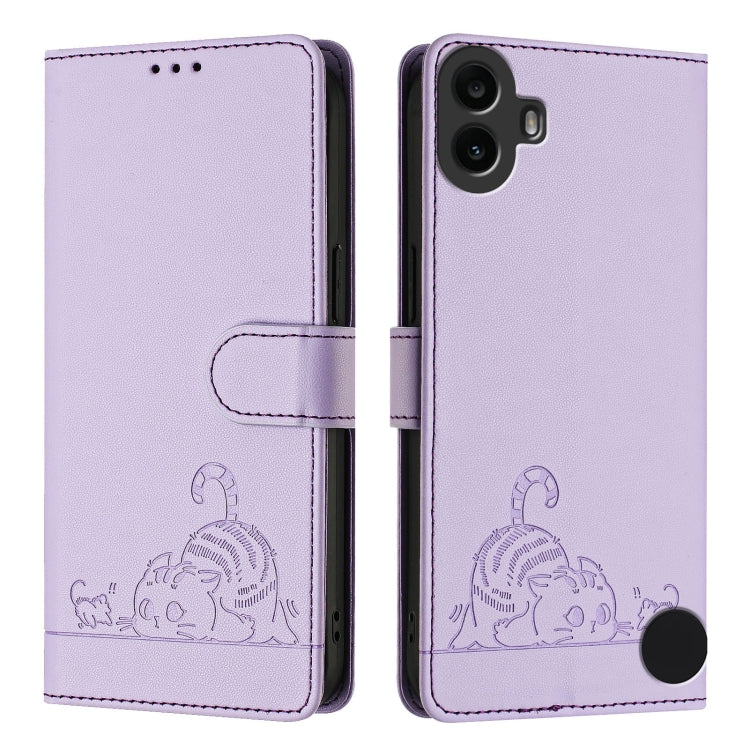 For Nothing CMF Phone 1 Cat Rat Embossed Pattern RFID Leather Phone Case with Lanyard(Purple) - More Brand by buy2fix | Online Shopping UK | buy2fix