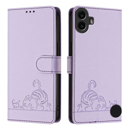 For Nothing CMF Phone 1 Cat Rat Embossed Pattern RFID Leather Phone Case with Lanyard(Purple) - More Brand by buy2fix | Online Shopping UK | buy2fix