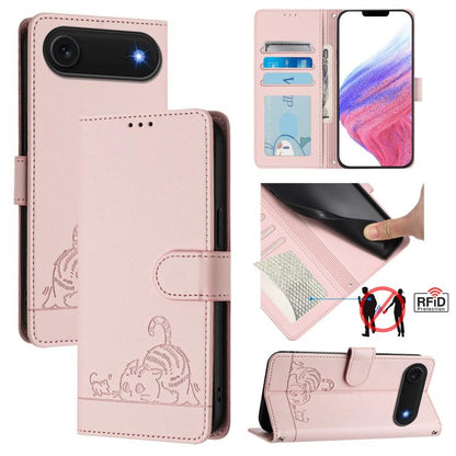 For iPhone Air Cat Rat Embossed Pattern RFID Leather Phone Case with Lanyard(Pink) - iPhone Air Cases by buy2fix | Online Shopping UK | buy2fix