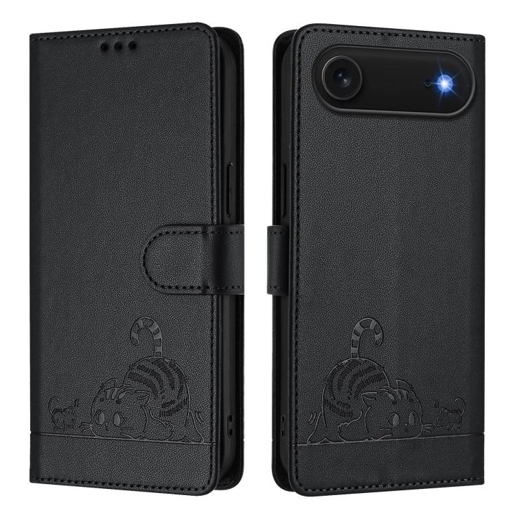 For iPhone Air Cat Rat Embossed Pattern RFID Leather Phone Case with Lanyard(Black) - iPhone Air Cases by buy2fix | Online Shopping UK | buy2fix