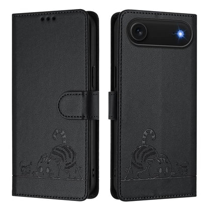 For iPhone Air Cat Rat Embossed Pattern RFID Leather Phone Case with Lanyard(Black) - iPhone Air Cases by buy2fix | Online Shopping UK | buy2fix