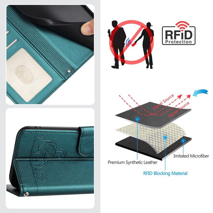 For iPhone Air Cat Rat Embossed Pattern RFID Leather Phone Case with Lanyard(Peacock Green) - iPhone Air Cases by buy2fix | Online Shopping UK | buy2fix