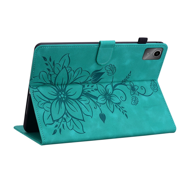 For Lenovo Tab M11/Xiaoxin Pad 11 2024 Lily Embossed Leather Tablet Case(Green) - Lenovo by buy2fix | Online Shopping UK | buy2fix