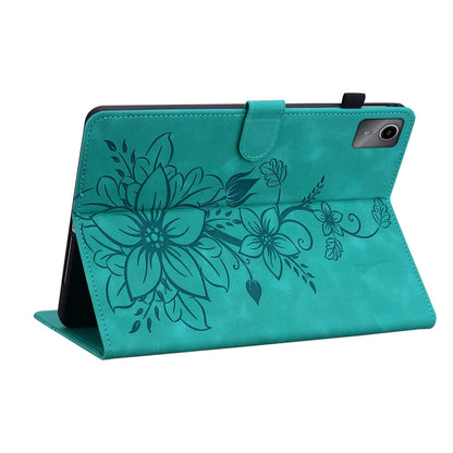 For Lenovo Tab M11/Xiaoxin Pad 11 2024 Lily Embossed Leather Tablet Case(Green) - Lenovo by buy2fix | Online Shopping UK | buy2fix