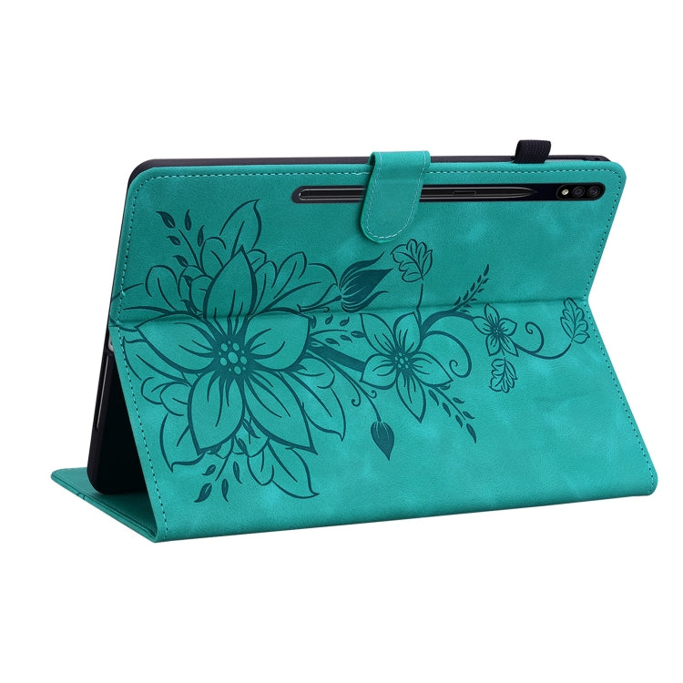 For Samsung Galaxy Tab S7 FE/S8+/S7+ Lily Embossed Leather Tablet Case(Green) by buy2fix