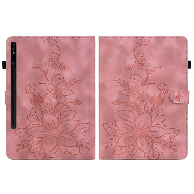 For Samsung Galaxy Tab S7 FE/S8+/S7+ Lily Embossed Leather Tablet Case(Pink) by buy2fix