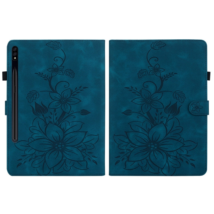 For Samsung Galaxy Tab S7 FE/S8+/S7+ Lily Embossed Leather Tablet Case(Dark Blue) by buy2fix