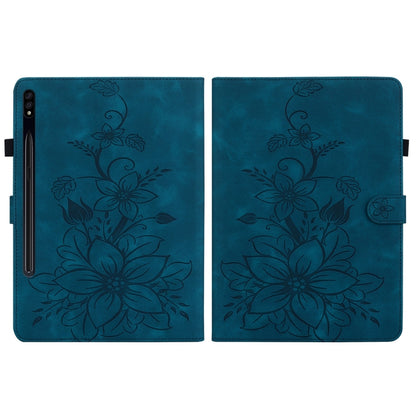 For Samsung Galaxy Tab S7 FE/S8+/S7+ Lily Embossed Leather Tablet Case(Dark Blue) by buy2fix