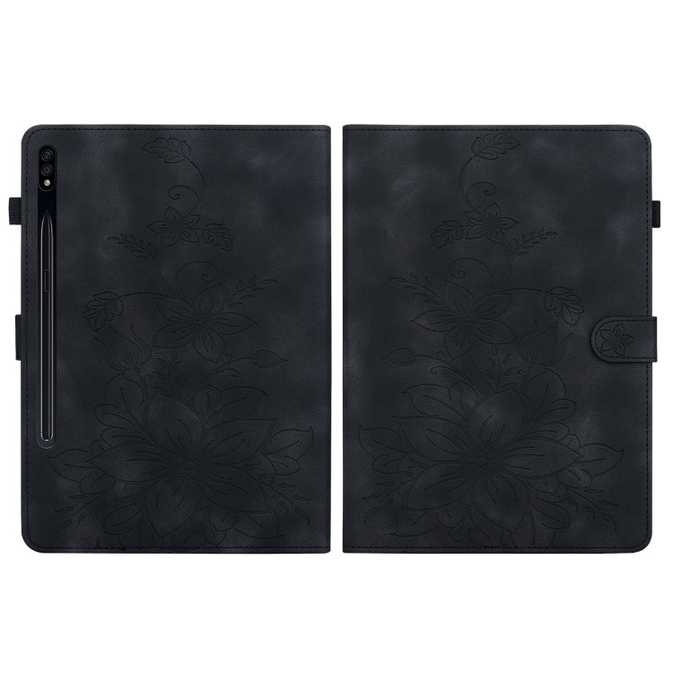 For Samsung Galaxy Tab S7 FE/S8+/S7+ Lily Embossed Leather Tablet Case(Black) by buy2fix