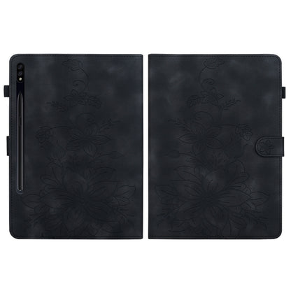 For Samsung Galaxy Tab S7 FE/S8+/S7+ Lily Embossed Leather Tablet Case(Black) by buy2fix