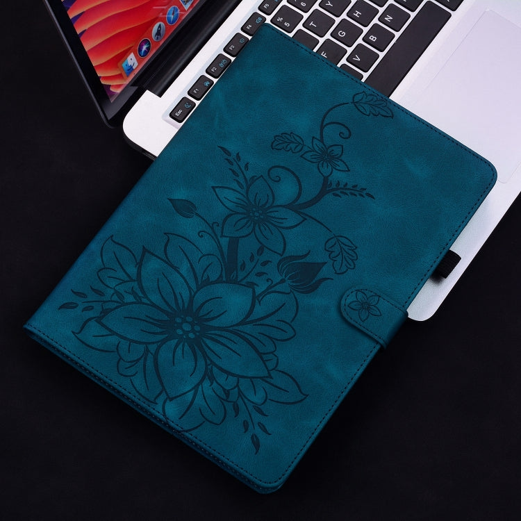 For Samsung Galaxy Tab S9+ / S9 FE+ Lily Embossed Leather Tablet Case(Dark Blue) - Galaxy Tab S9+ Cases by buy2fix | Online Shopping UK | buy2fix