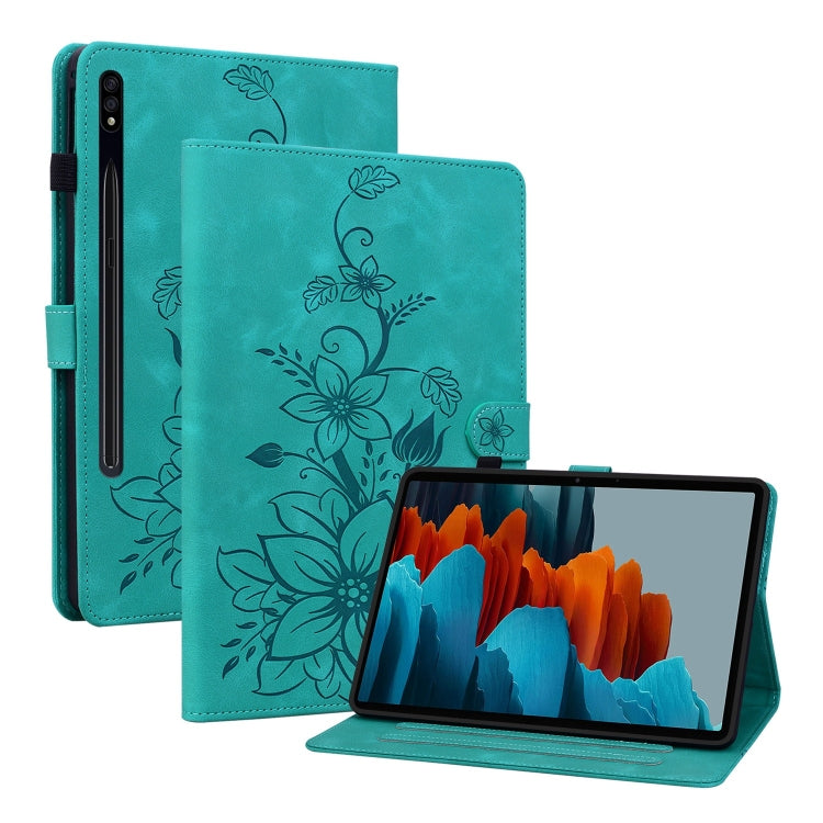 For Samsung Galaxy Tab S7 / S8 Lily Embossed Leather Tablet Case(Green) by buy2fix