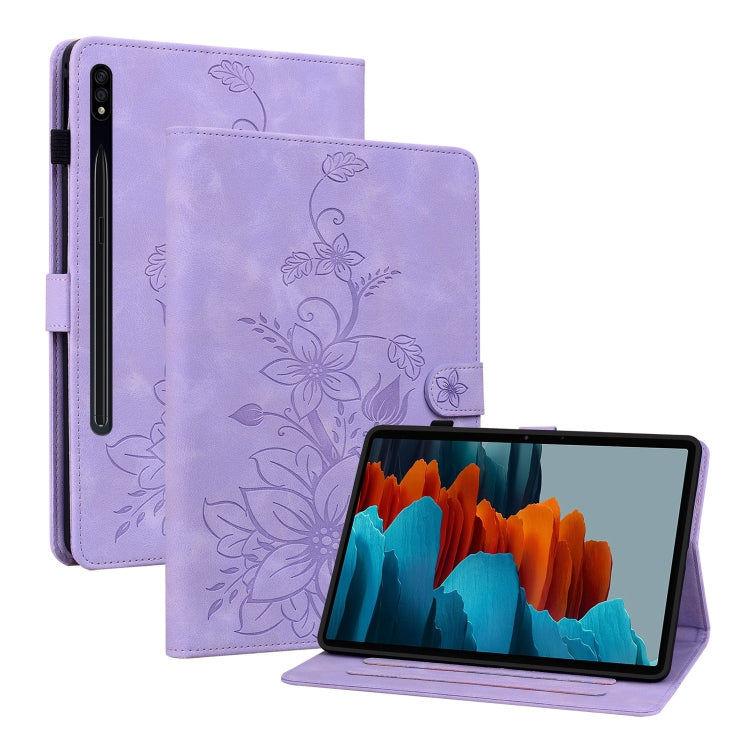 For Samsung Galaxy Tab S7 / S8 Lily Embossed Leather Tablet Case(Purple) by buy2fix