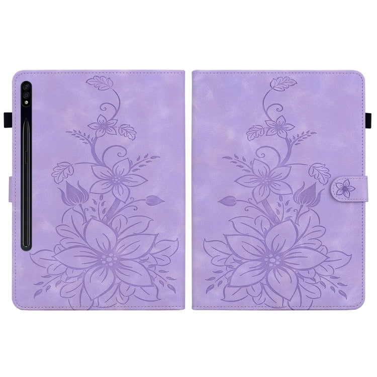 For Samsung Galaxy Tab S7 / S8 Lily Embossed Leather Tablet Case(Purple) by buy2fix