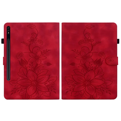 For Samsung Galaxy Tab S7 / S8 Lily Embossed Leather Tablet Case(Red) by buy2fix